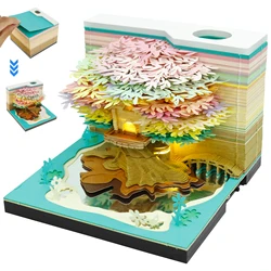 3D Notepad Tree House 3D Memo Pad Desktop Décor with Light 2025 Weekly Calendar Art Craftwork Notepad Paper Tear Off Pen Holder