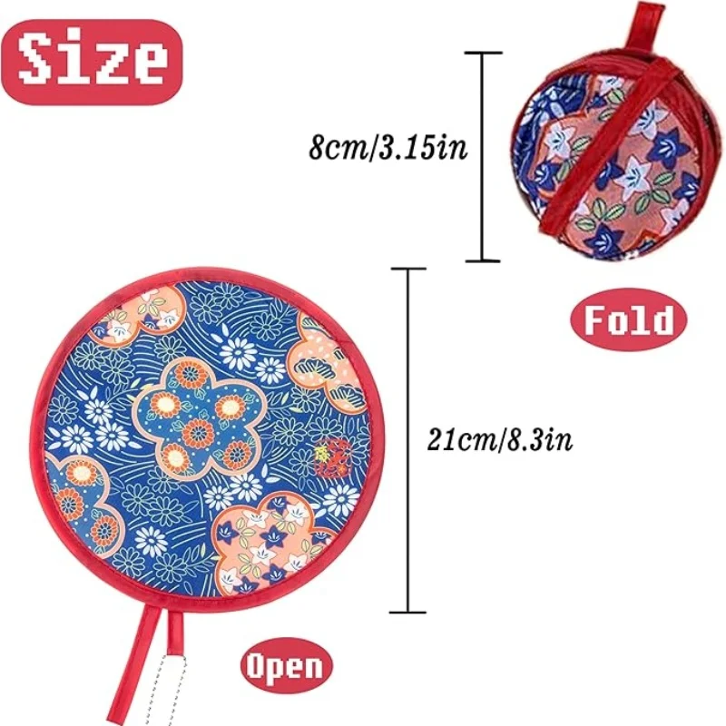 1/2/3/4pcs Summer Handheld Folding Fan Japanese Oil Painting Round Foldable Fan Travel Mini Folding Fan Unisex  Random Pattern