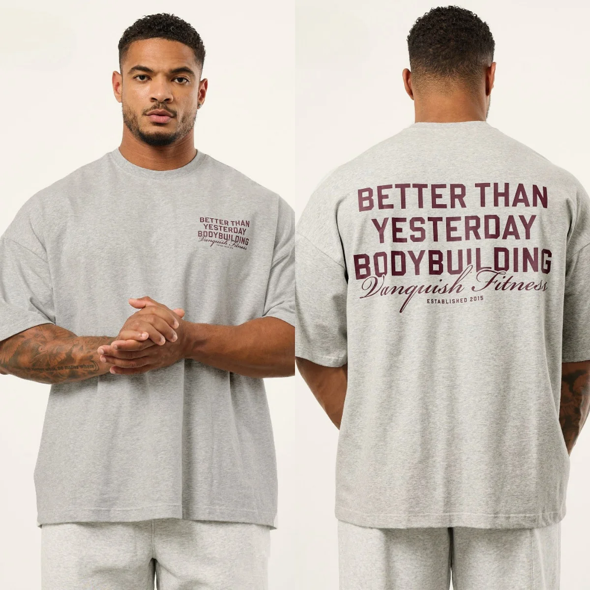 Vanquish Fitness T Shirt Men Oversized Cotton Tee Vanquish Fitness Front Back Bodybuilding Text Graphic Short Sleeve T-shirt