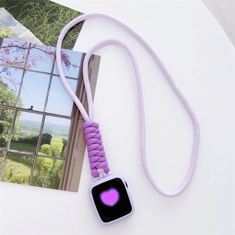 Cordão de náilon colar pingente para apple watch 49mm 45mm 44 42 40 41 para iwatch série ultra2 9 8 7 6 se pulseira de substituição + caso