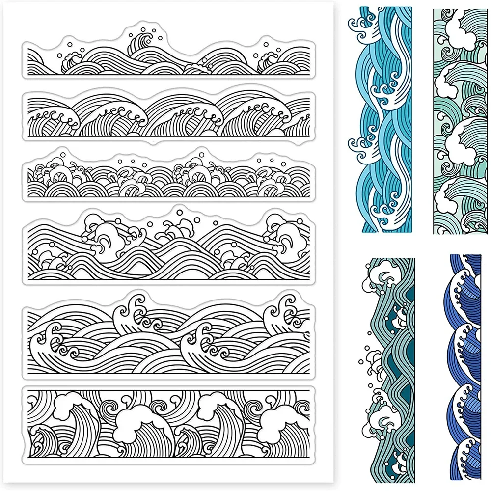 Ocean Waves Borders Clear Stamps Transparent Silicone Stamp Seal for DIY Scrapbooking Card Making Photo Album Diary Decoration