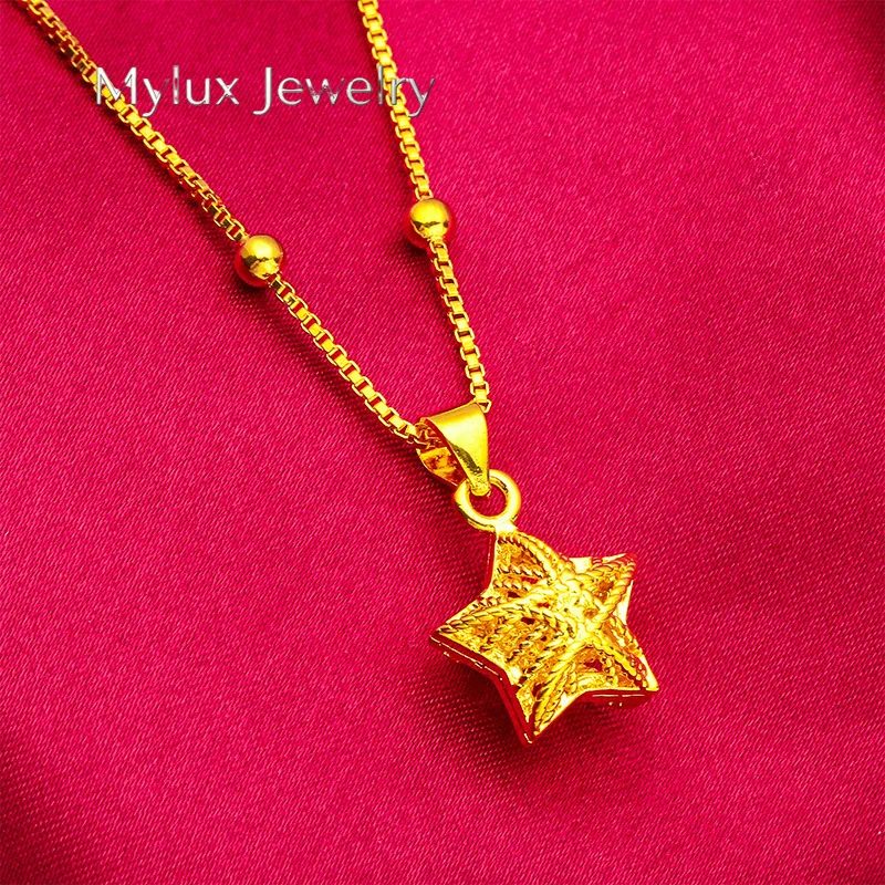 Mylux Jewelry Hollow Star Pendant Fine Chain for Women, 24K Gold, AU999 | Polished star cutouts on delicate chain, radiant for d