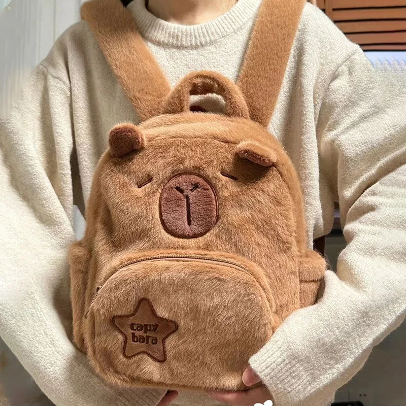 New Cartoon Capybara Kawaii Backpack Anime Pluhs High Capacity Cute High Beauty 3D Shoulders Bag Children Toys for Girl Gifts