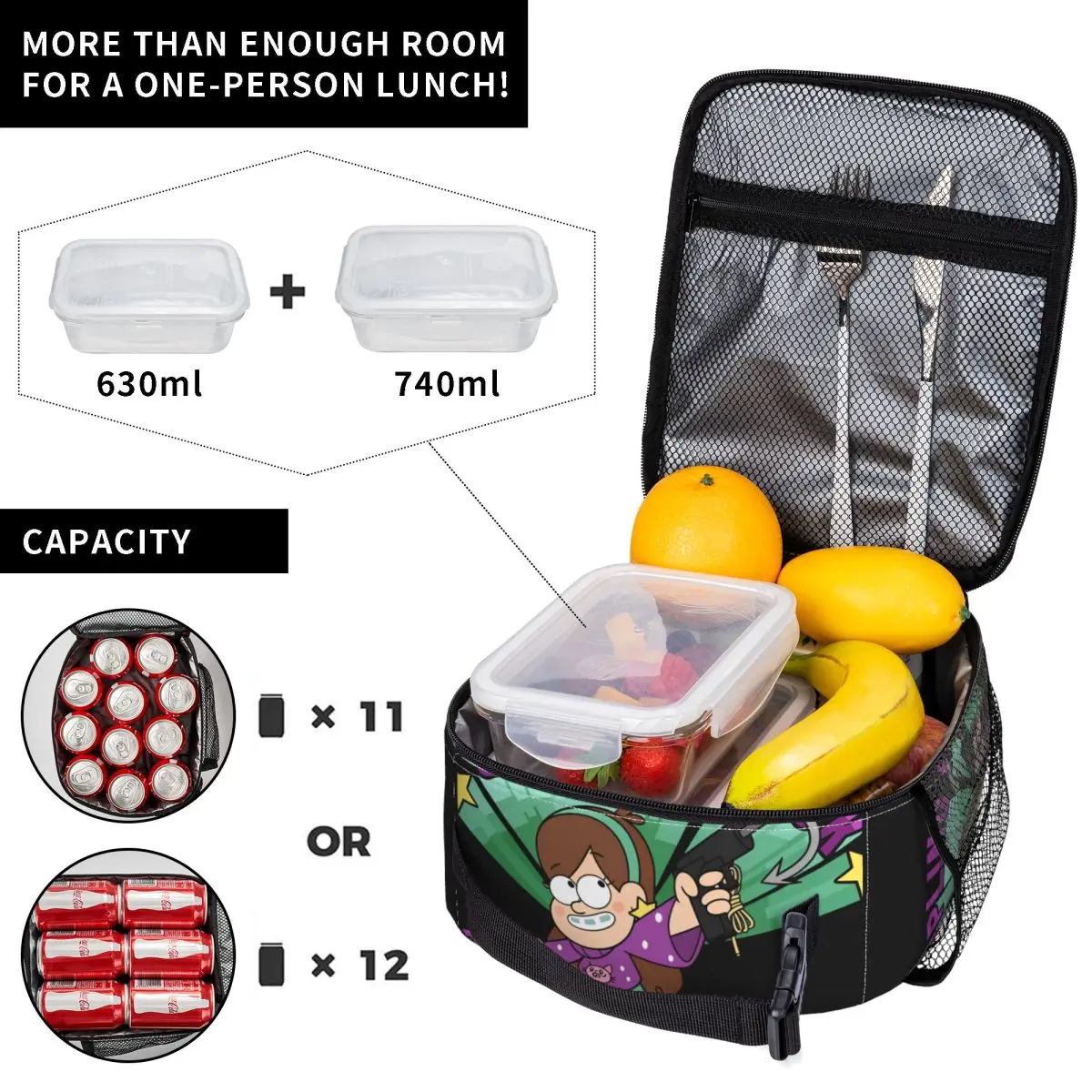 Gravity Falls Lunch Bag Retro Lunch Box School Portable Tote Food Bags For Women Oxford Designer Cooler Bag