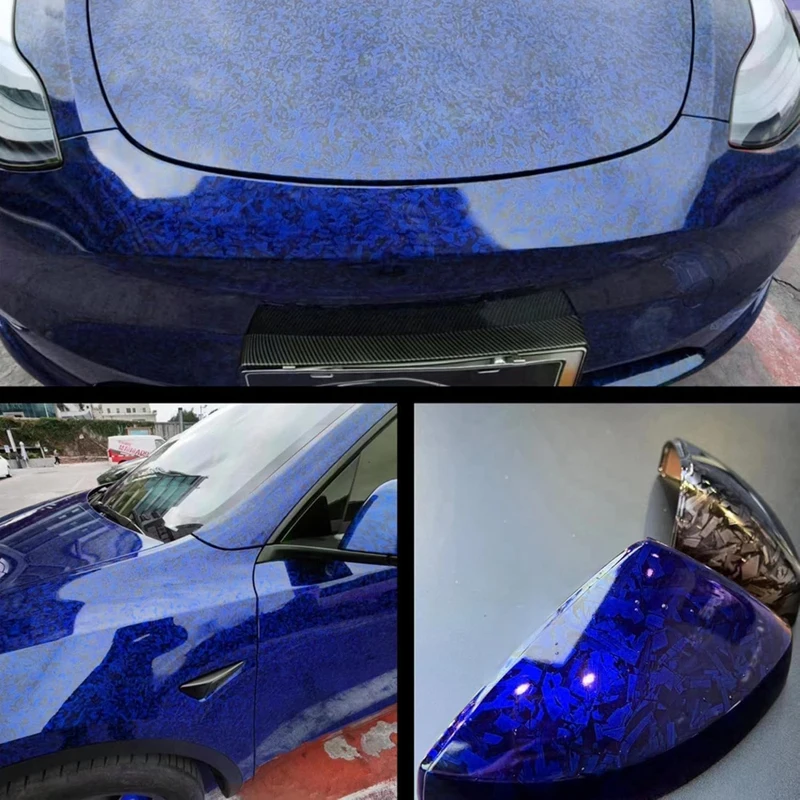 Premium PET High Gloss Blue Forged Carbon Fiber Vinyl Wrap Film Rolle Air Release Selbstklebende Auto Aufkleber Aufkleber Verpackung – Detail 3