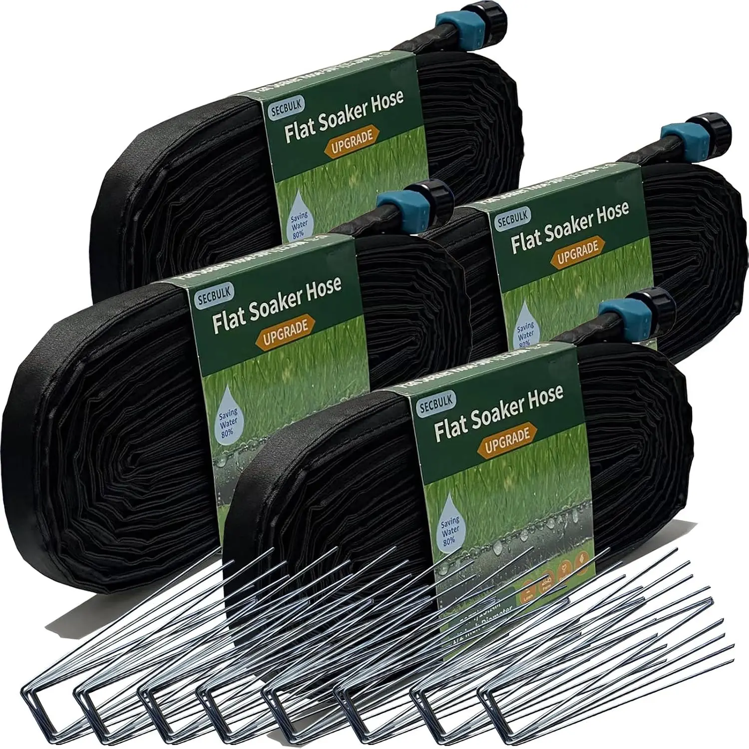 2026 Flat Soaker Hose 200ft with Stakes for Garden, 50ft x 4 Linkable Drip Hose DIY Irrigation System Saving 80% Water, Dual-layer Leak-free Design
