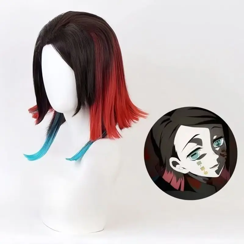 Anime Enmu Cosplay Wig Multi layer gradient wig Heat Resistant Synthetic Fiber Wig With Rose Net for Halloween Costume Party