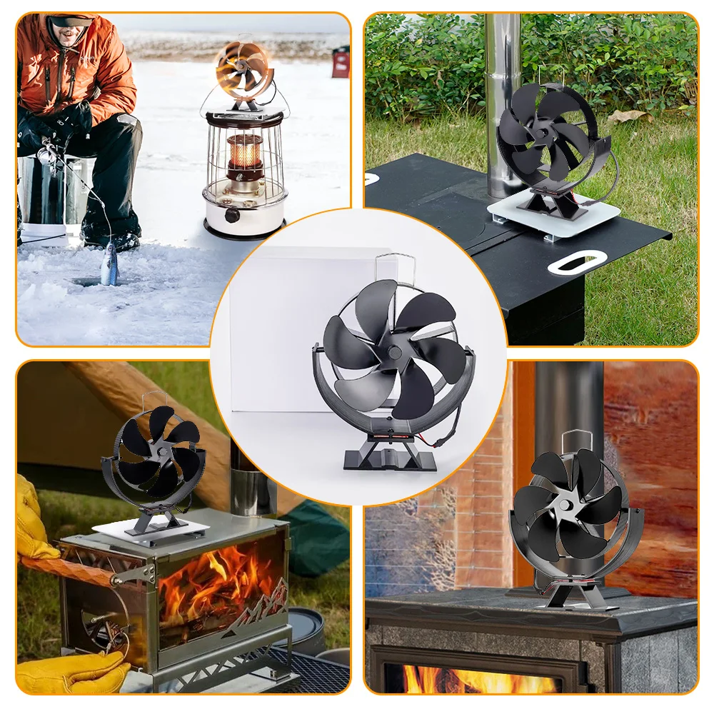 6 Blades Heat Powered Stove Fan 360° Rotating Fireplace Fan Log Wood Burner Eco-fan Quiet Efficient Heat Distribution Stove Fan