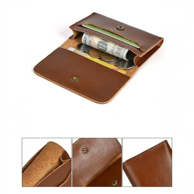 Echte Rindsleder-Geldbörse für Männer und Frauen, Vintage Handgefertigte Kurze Kleine Herren-Geldbörse, Kompakter Kartenhalter, Leder-Münzbörse – Detail 12