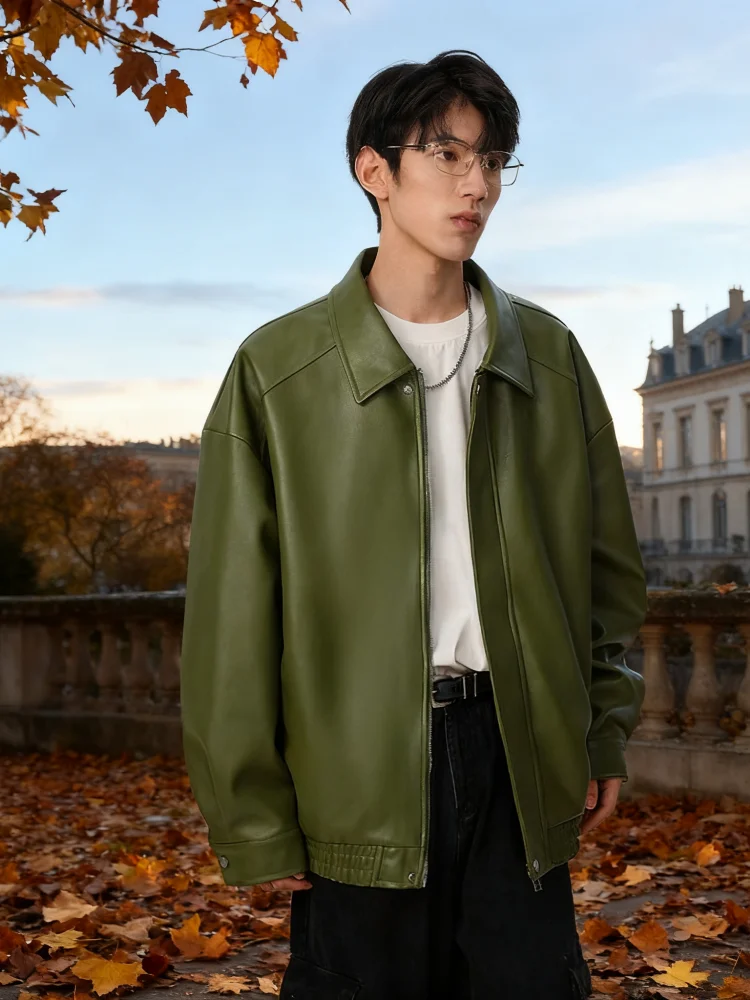 

Unisex PU Biker Jacket - Classic Motorcycle Style with Relaxed Fit for Casual Streetwear