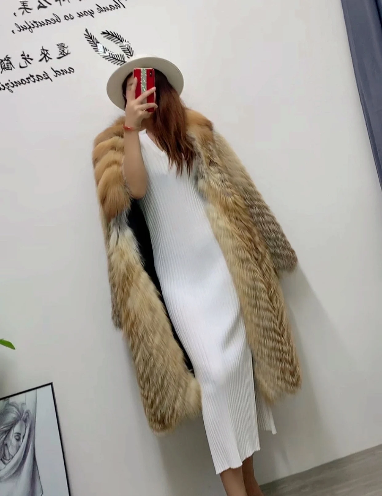 HOT Super Beautiful High-end Whole Fur Fox  Fur Imported Red Fox Big Lapel Celebrity Style Young X-Long Style Fur Coat