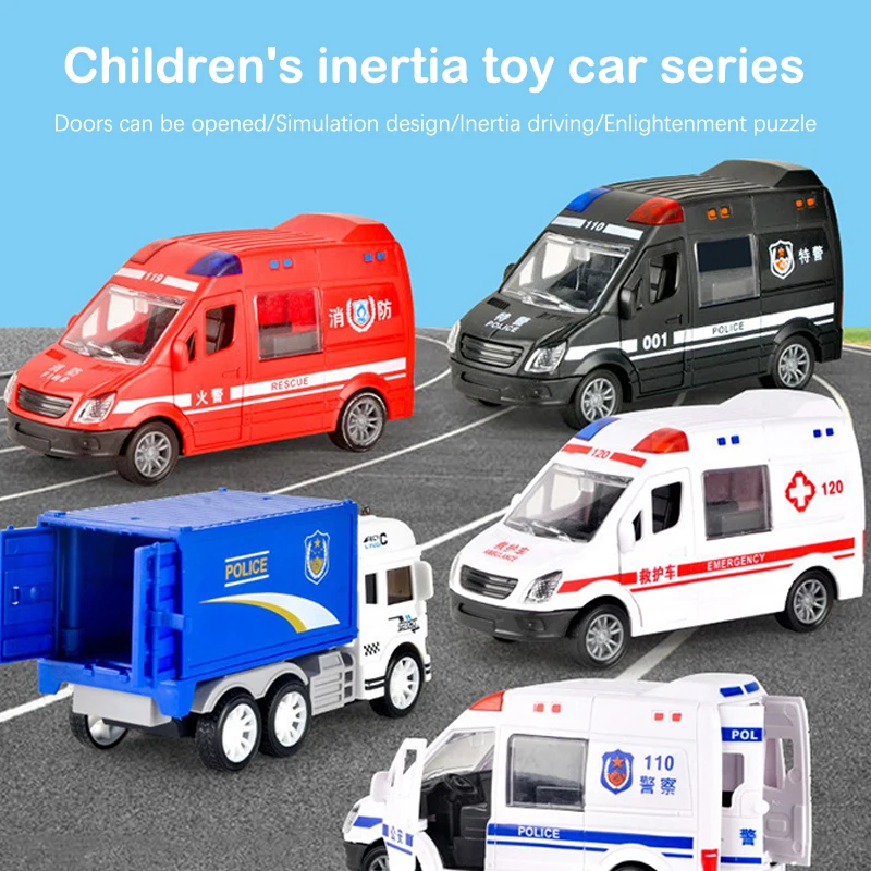 Simulated Fire Fighting Scene Car Mini Pull Back Toy Vehicle Model Wind Up Police Truck Ambulance for Children Boys Gift