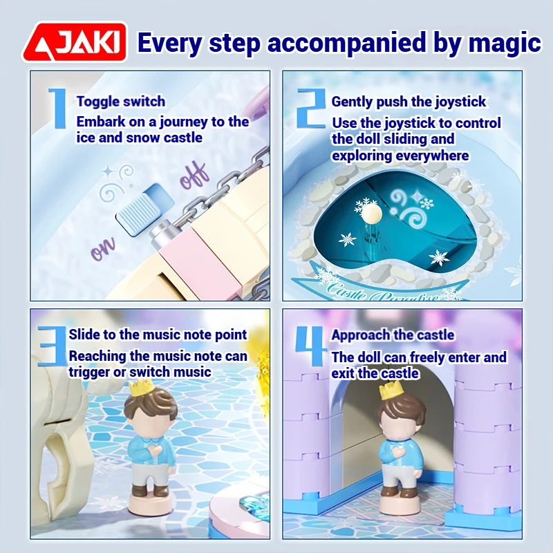 JAKI ตัวต่อแม่เหล็กปราสาทวิเศษ ของเล่นประกอบแบบ DIY ของขวัญวันเกิดสำหรับเด็กผู้หญิง ของเล่นเสริมพัฒนาการ