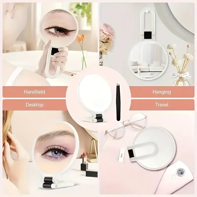 Magnification Dual-sided Handheld Mirror With 360° Adjustable Stand & Travel Case - Foldable Makeup Mirror For Precision JJ2903