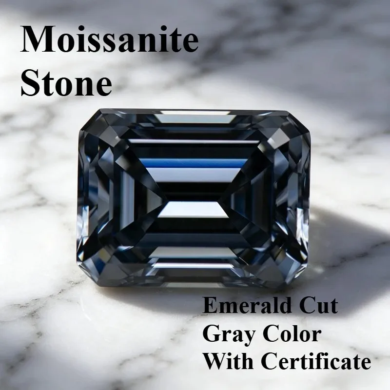 

Муассанит с изумрудной огранкой, серый цвет, выращенный в лаборатории, для изготовления ювелирных изделий своими руками, проходит тест на алмазность, с сертификатом