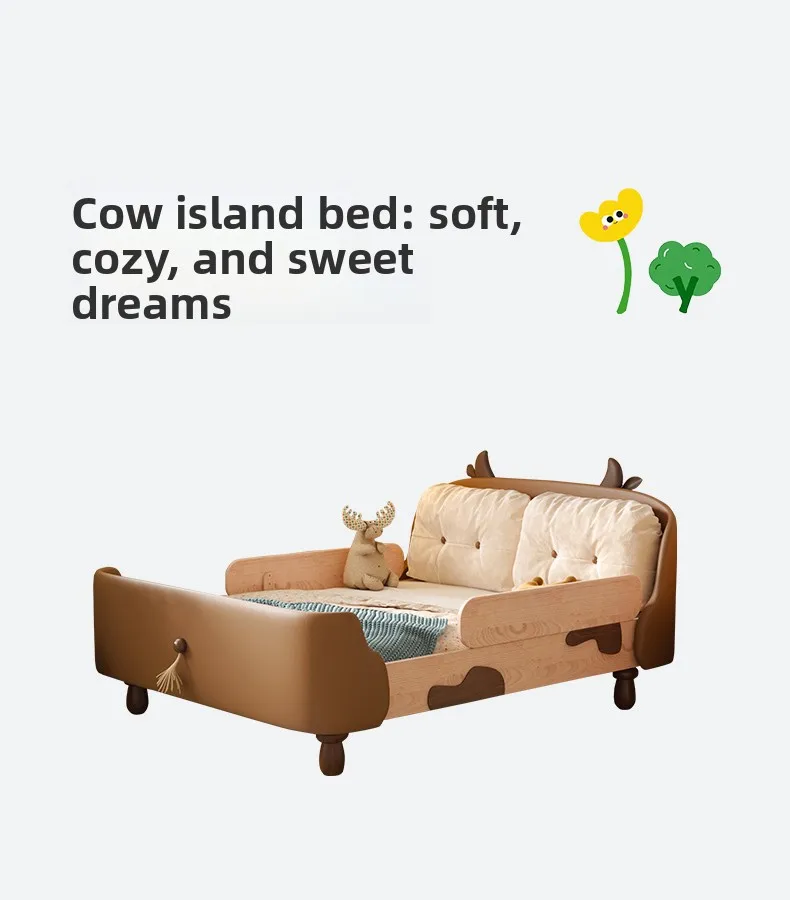 

Cow Island Solid Wood Children's Bed Boys Single Bed 2025 New Girl Princess Bed with Guardrail Children's Bedroom