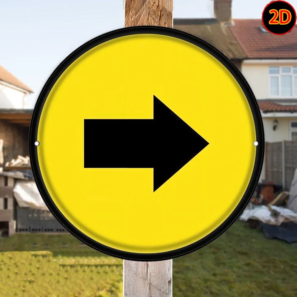 Modern 2D Flat Arrow Sign Aluminum Wall Art 8x8inch Waterproof Heavy Duty Yellow Black Decor for Indoor Outdoor Home
