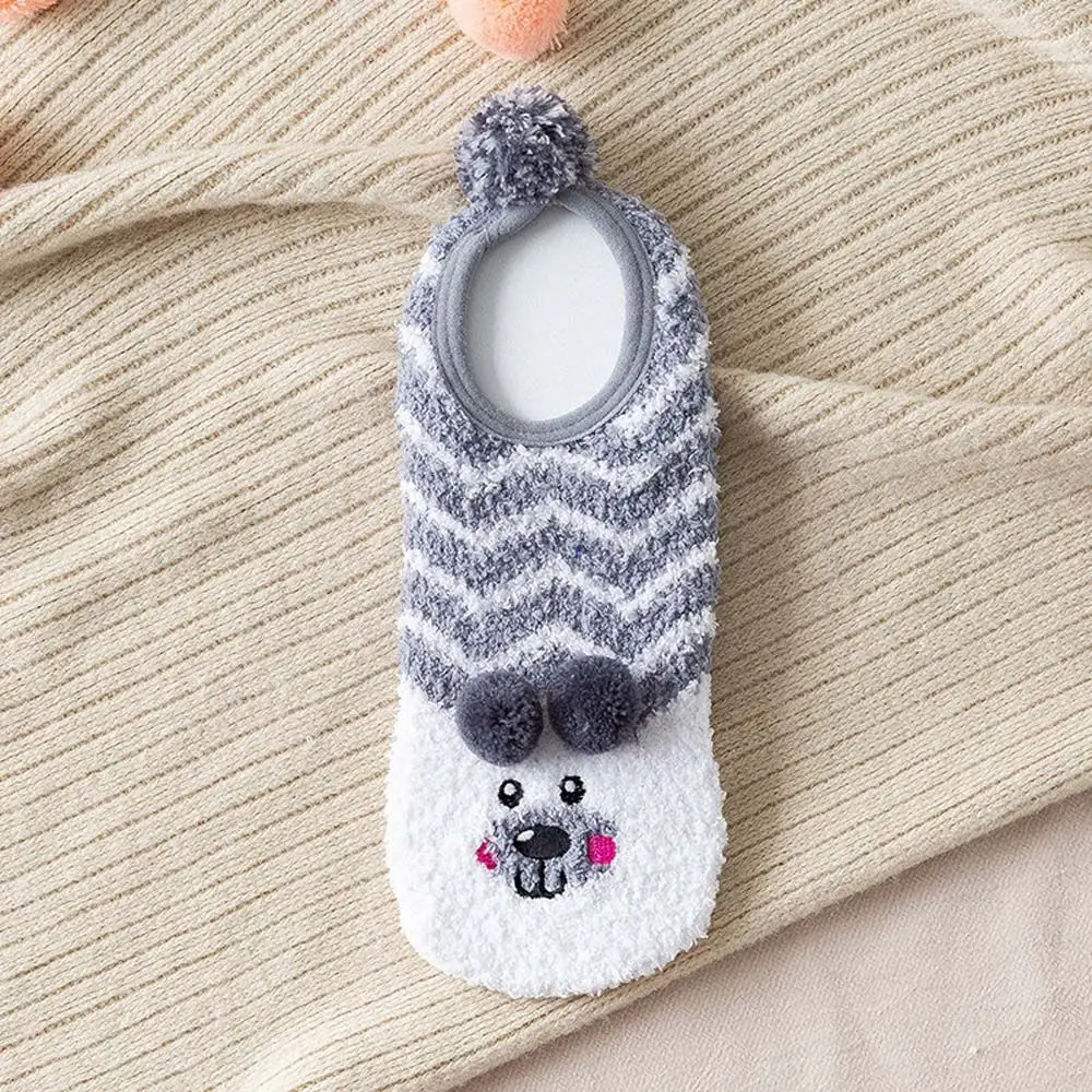 

Cute Trendy Rabbit 3D Animal Coral Fleece Cartoon Mouse Winter Hosiery Korean Ankle Socks Women Sleep Socks Floor Socks