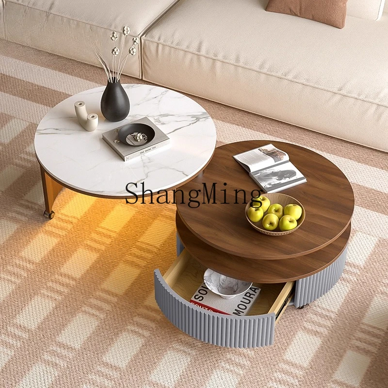 

FG new coffee table living room home small apartment Internet celebrity rotating movable medieval style slate tea table