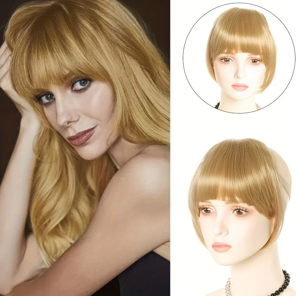 Rose bud Bangs Hair Clip in Bangs Hair Extensions Synthetic Flat Bang with Temples Front Face Fringe Bangs Hair Pieces for Women