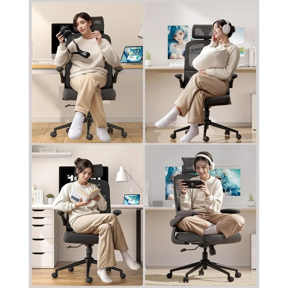 Hbada P1 Ergonomic Office Chair, Desk Chair with Adjustable Lumbar Support, Home Office Desk Chair with 2D Headrest, Flip-up Arm