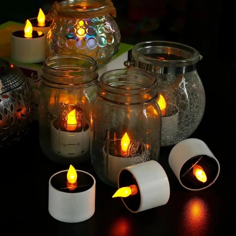 1-6PCS Solar Tea Warm Light LED Candles Outdoor Waterproof Flameless Solar Tea Lights Candles for Party Garden Home Deco