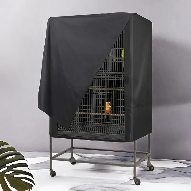 Windproof Oxford Cloth Bird Cage Cover - Dustproof Pet Parrot Cage Shade with Ventilation Mesh, Durable Black Fabric for Secure
