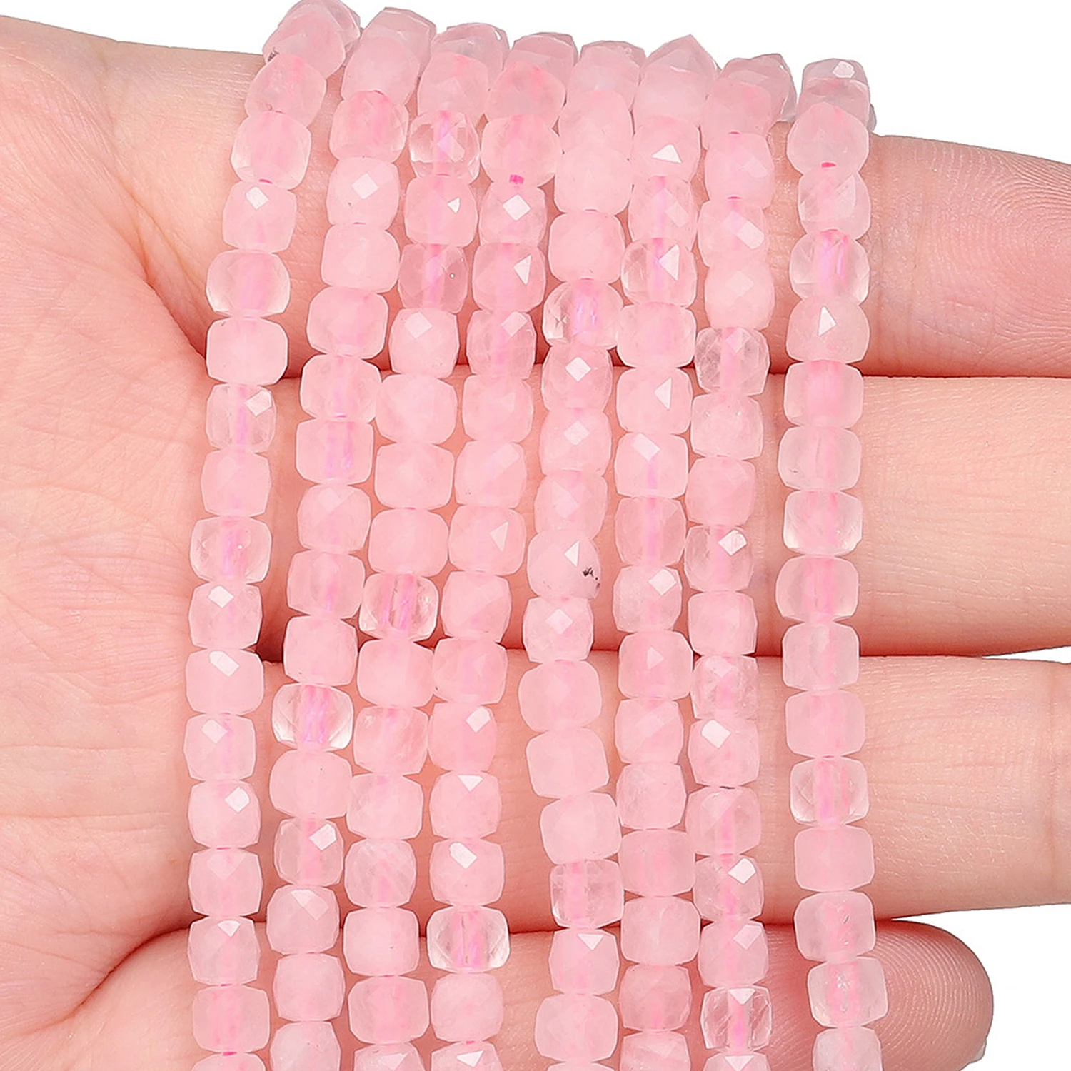 Natural Rose Quartz Beads 3.8-4.3mm Faceted Square Cube Beads Loose Spacer Beads for Jewelry Making Diy Accessories