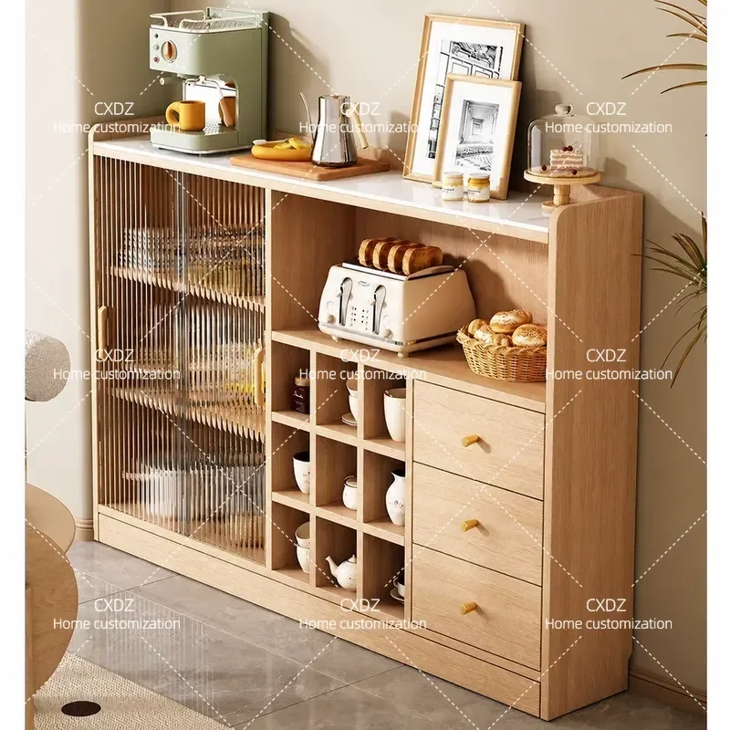 Solid Wood Extremely Narrow Dining Side Cabinet for Living Room Integrated Wall Small Apartment Light Luxury Wine Storage