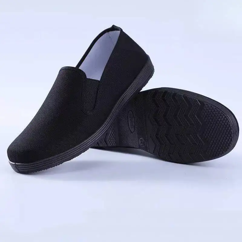 Beijing Men's Cloth Shoes Breathable Work Shoes Full Black Slip-On Canvas Shoes Lazy Person's Sailing Shoes Casual Comfortable