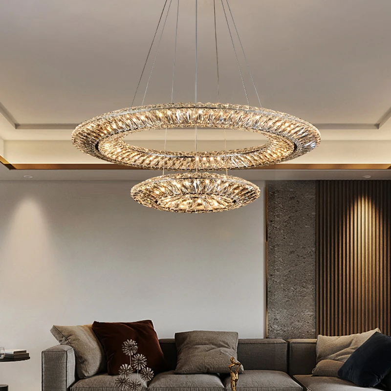 Imagem -02 - Round Crystal Chandelier For Living Room Led Light Luxo Golden Teto Lâmpada Iluminação Interior Art Ring Home Iluminação