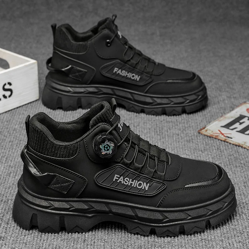 

Men's HighTop Work Boots Anti-Slip Motorcycle Boots Wear-Resistant NoTie Spring Autumn Construction Site Labor Casual Sports Oes