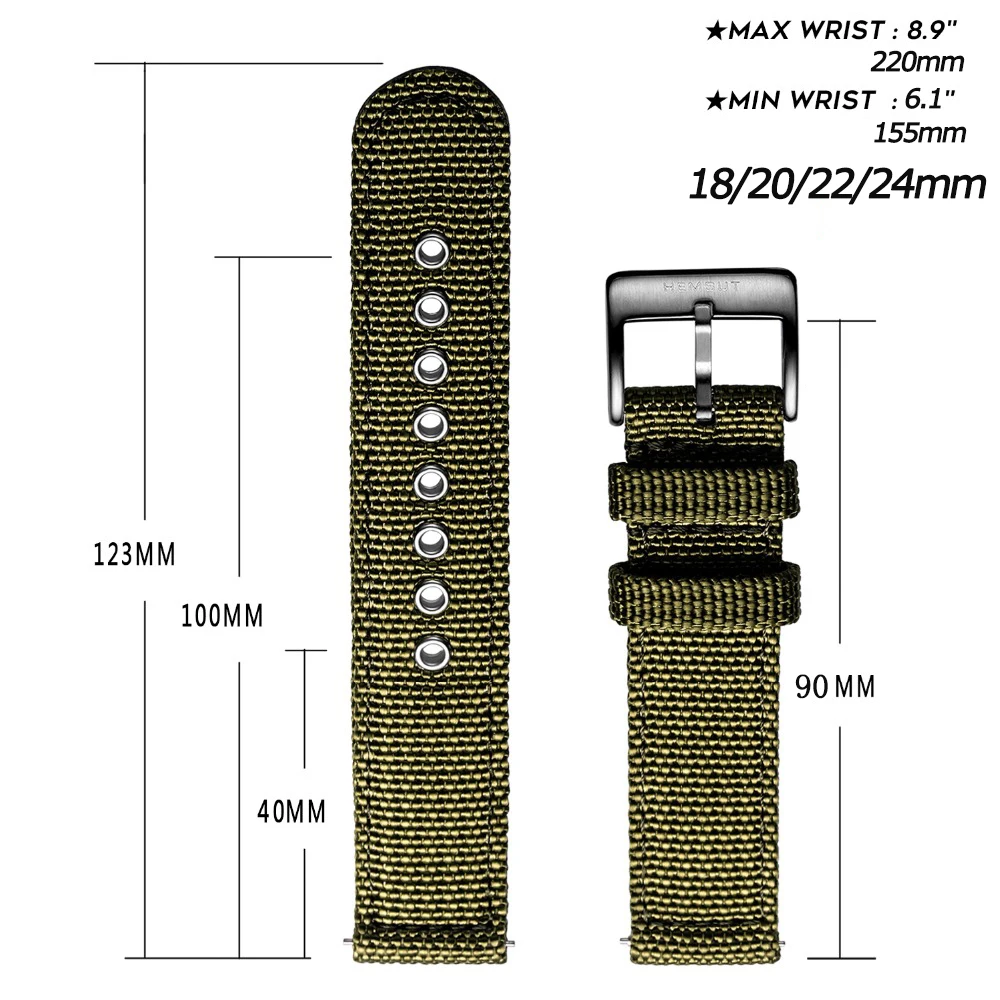 Hemsut Nylon Watch Bands  Quick Release Movement Watch Straps Military Breathable Waterproof 18mm 20mm 22mm 24mm