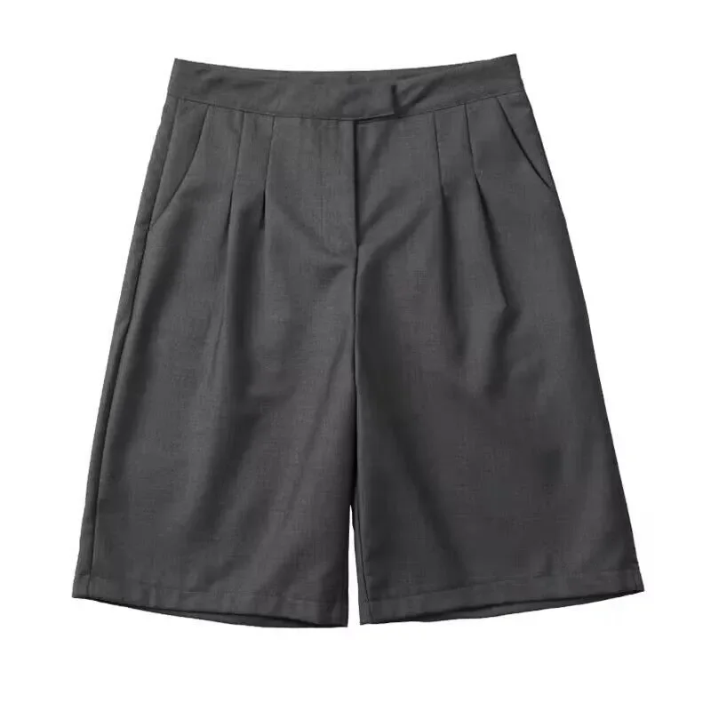 

Women's High Waist Suit Shorts Wide Leg Casual Mid-Length Straight Leg Trousers