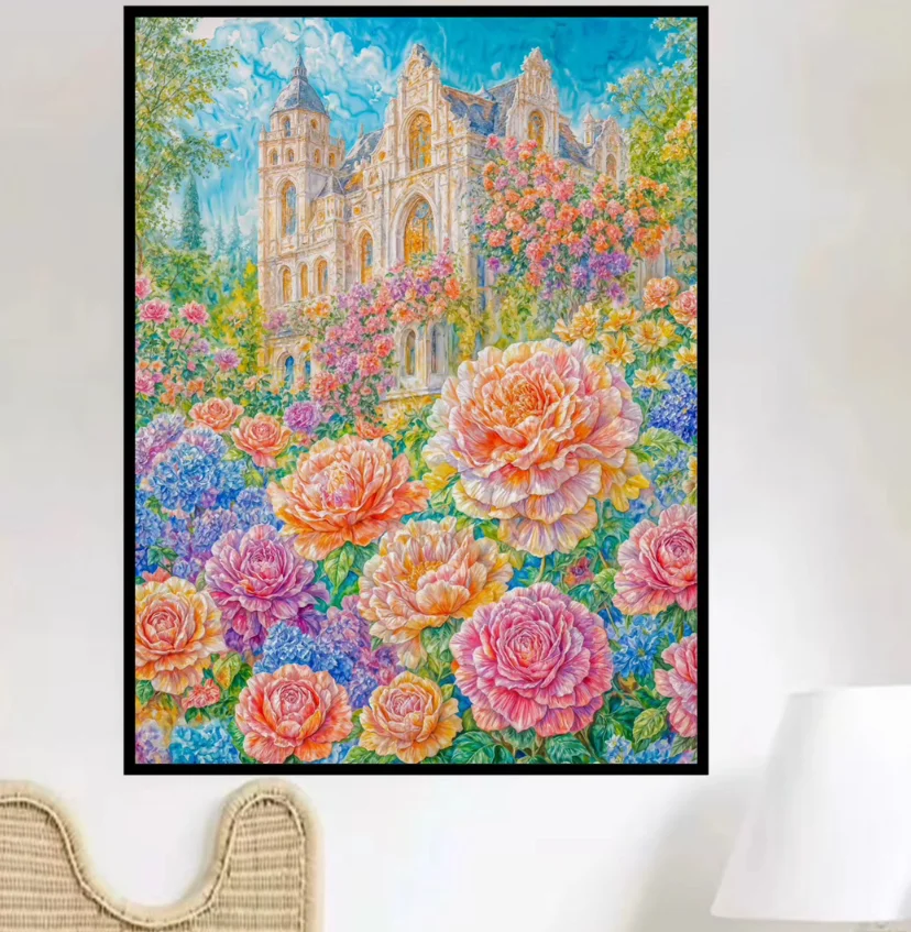 

9 карат 65x85 см замок цветы вышивка DIY наборы с принтом в китайском стиле вышивка крестиком набор для рукоделия домашний декор ремесла 62 цвета