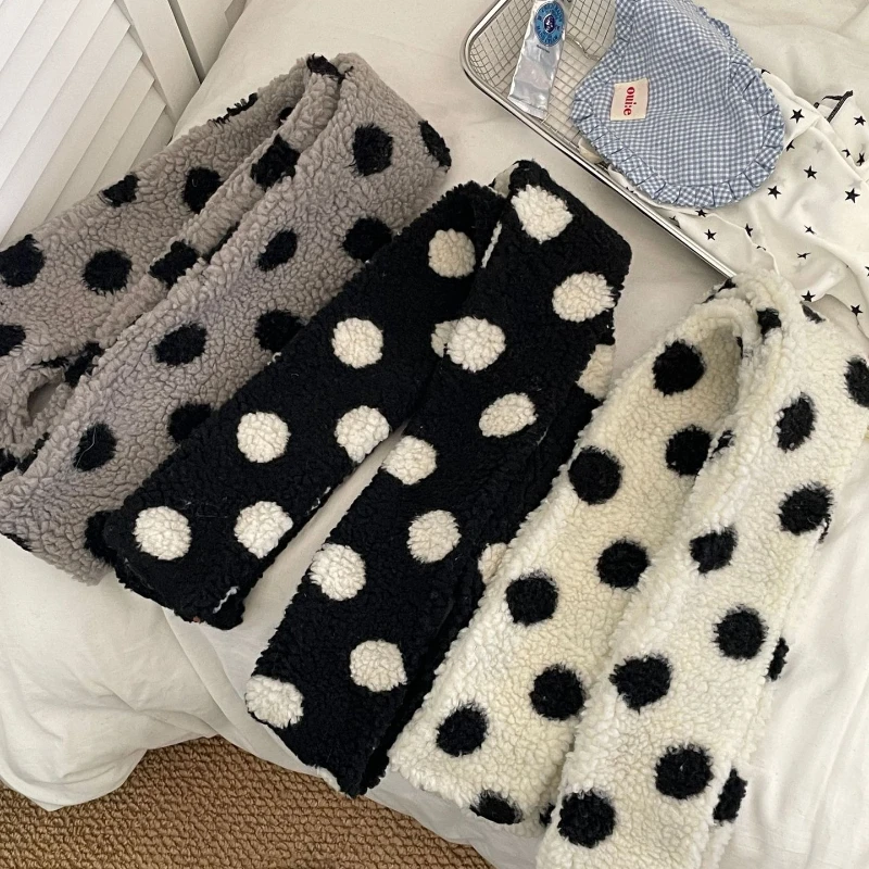 Winter Retro Polka Dot Lamb Wool Scarf Jk Teenage Sweet Cute Y2K Warm Plush Scarf Dating Shopping Home Scarf Accessories