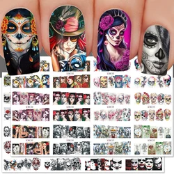 12pcs Halloween Nail Stickers Ghost Bride Clown Scars Cartoon Snake Skull Water Transfer Foils Sliders Decorations for Manicure