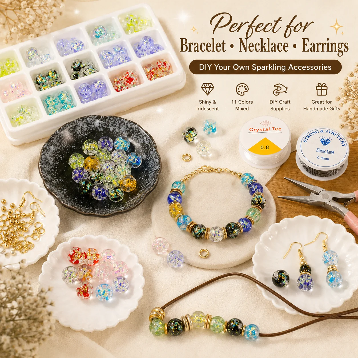 10mm Glass Beads Concave Spherical Multicolor Handmade DIY Jewelry Making Loose Bead Bracelets Necklaces Accessories