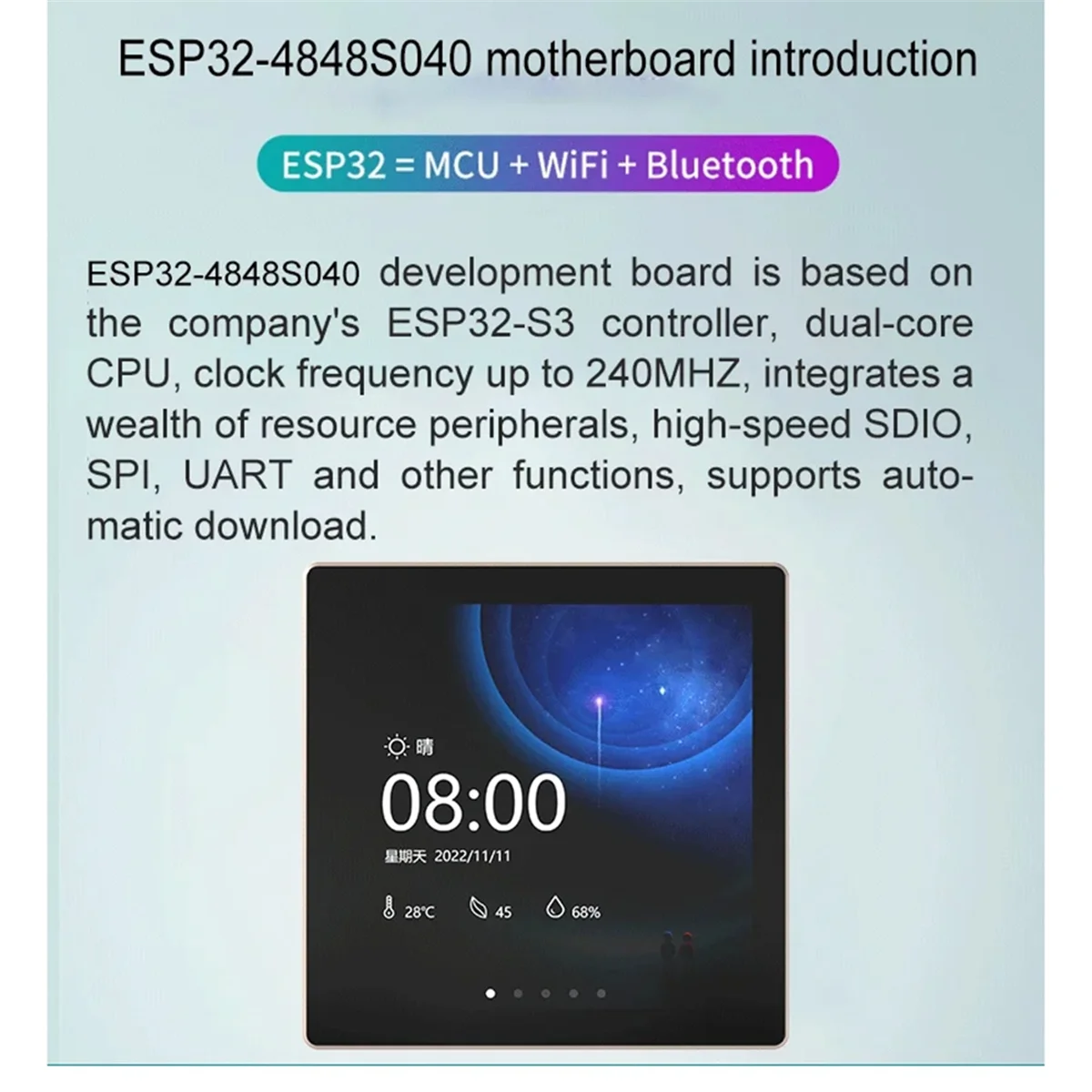 Imagem -06 - para Arduino Lvgl Placa de Desenvolvimento Wifi e Bluetooth 4.0 480x480 Smart Display Módulo Tft Lcd b Esp32-s3