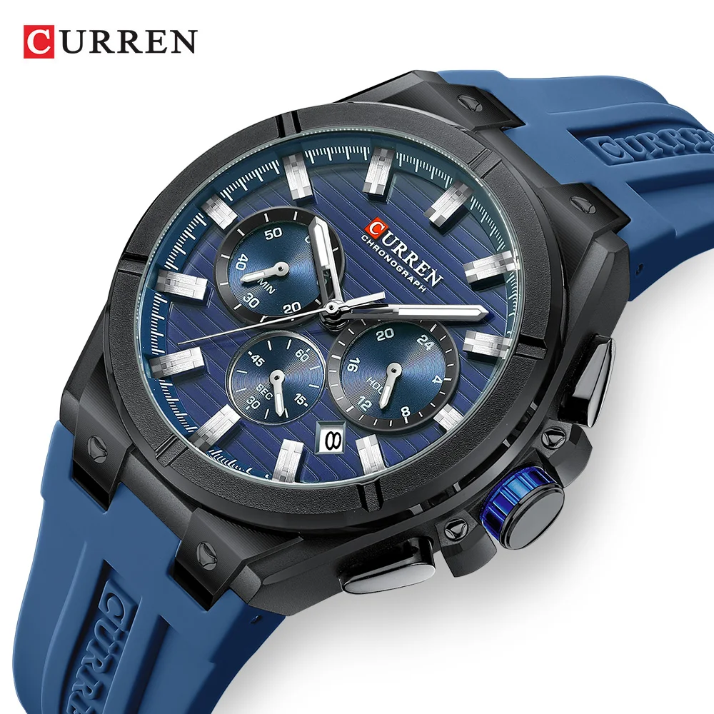 CURREN 8487 Casual Men's Quartz Wristwatch Multifunctional Chronograph Calendar Outdoor Sports Luminous Fashion Watches for Man
