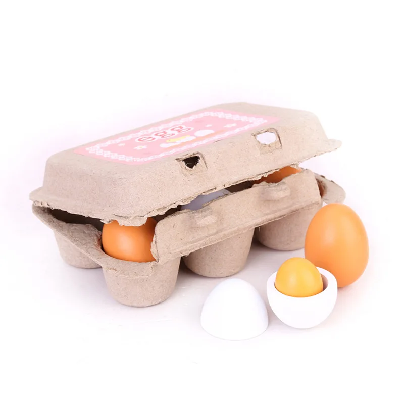 Juguetes de comida de imitación de madera para bebés, huevos de pato y pollo, aprendizaje temprano para niños pequeños, 6 piezas por juego