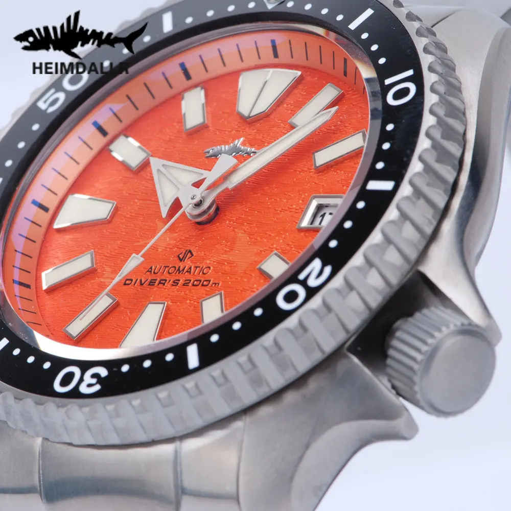 Heimdallr Titanium Dive Watches For man Sapphire Crystal Orange Dial Titanium Bracelet 20Bar C3 Luminous NH36 Mechanical Watch