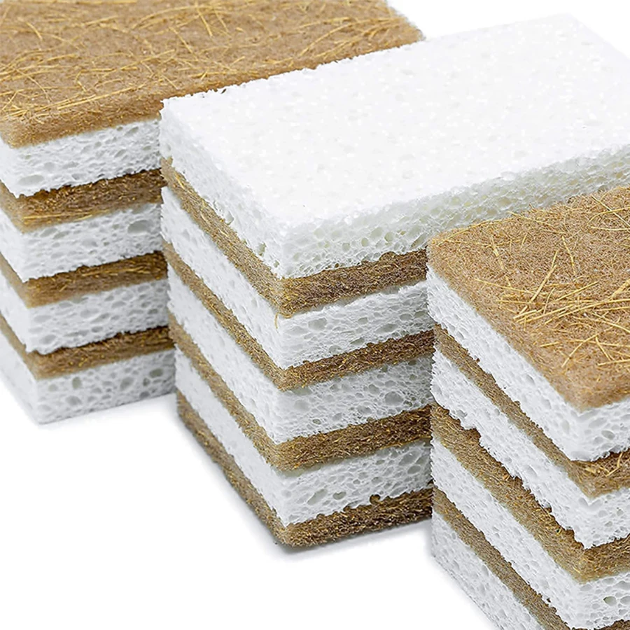 12/6pcs Natural Kitchen Sponge - Biodegradable compostable cellulose and coconut washing sponge, kitchen cleaning tool