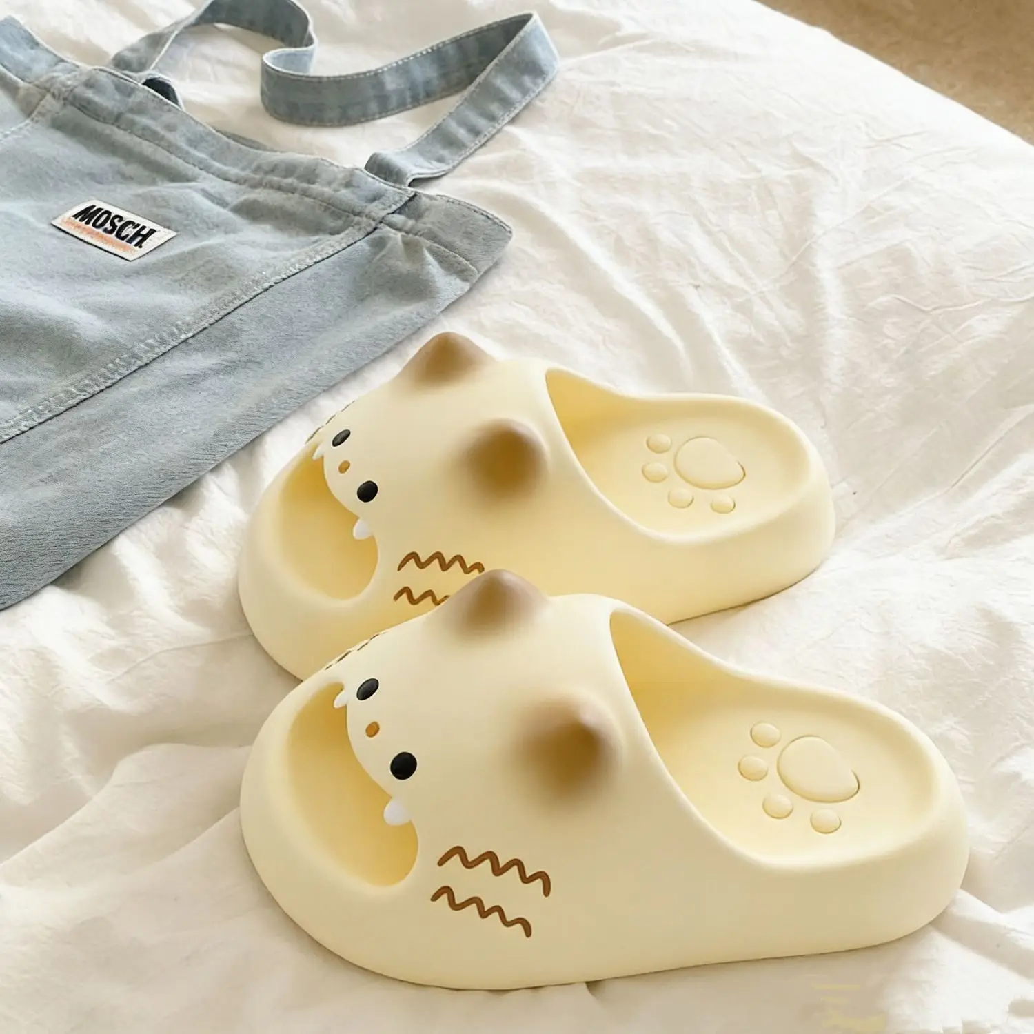 Women Men Cat Paw Slippers Cute Cartoon Kitten Slides Thick Non Slip Bathroom Shower Home Indoor Outdoor Summer Sandals Shoes