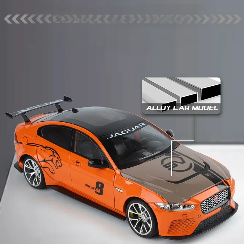 Jaguar XE SV Project 8 Alloy Car Model Simulation 1:18 with Sound Light Collection Miniature Voiture Diecast Boy Toy Home Decor