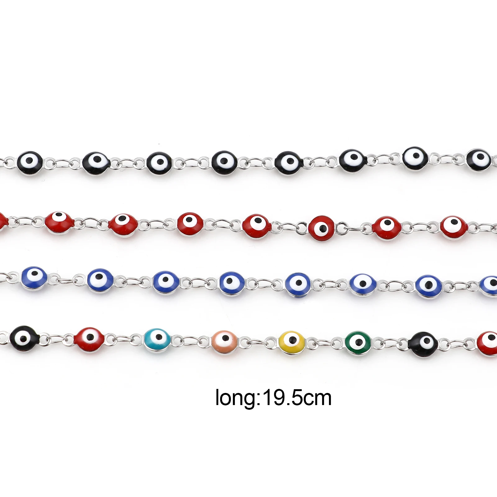 304 스테인리스 스틸 종교 악마의 눈 팔찌, 에나멜 비즈 링크 체인 팔찌, 터키 쥬얼리 팔찌, 19.5cm,1 개