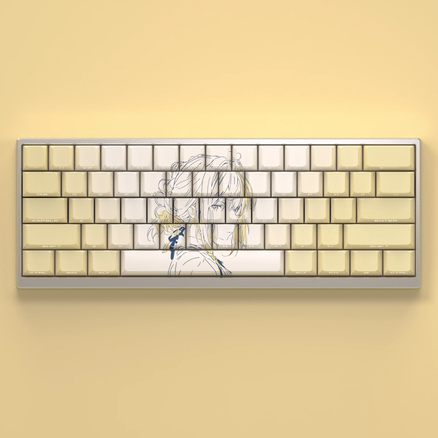 

PBT Keycaps 130 Keys Violet Evergarden Anime Yellow Side Print Cherry Dye Sublimation for Mechanical Keyboard AULA F75 Anne Pro2