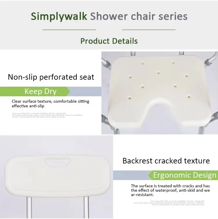 Simplywalk Aluminum Alloy 200KG Bath Shower Chair Arm Rest Medical Adult People UKCA  Customization