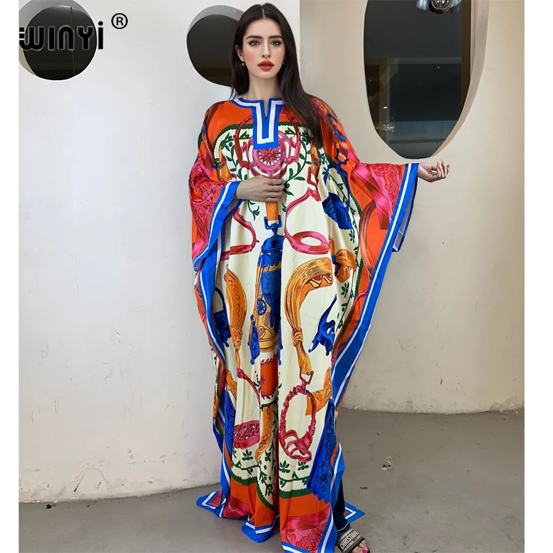 

WINYI high quality muslim's dresses for woman maxi dress Floral Print Kaftan abaya dubai luxury summer Bohemian party dress