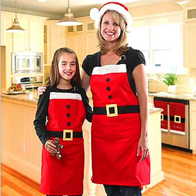 Red Merry Christmas Apron Christmas Apron and Hat Set for Women Girls Cake Kitchen Cook Apron for Mother\'s New Year Gift Unisex